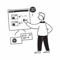 Flat AI specialist candidly working on machine learning algorithms concept as A candid photo of an AI specialist coding and refining machine learning algorithms on multiple screens Cleans vector