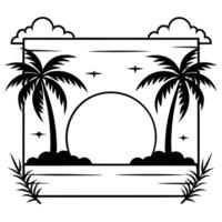 Flat Beach Sunset and Palms Border Frame with Copy Space concept as A border frame featuring a beach sunset and palm trees on opposite sides with ample copy space in the middle Tr Cleans Set 2 vector