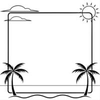 Flat Beach Sunset and Palms Border Frame with Copy Space concept as A border frame featuring a beach sunset and palm trees on opposite sides with ample copy space in the middle Tr Cleans vector