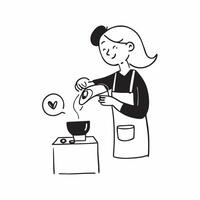 Flat Barista making a latte art heart while chatting with a customer concept as A candid shot of a barista creating a heart shape with latte art while engaging in friendly conversa Cleans vector