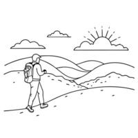 Flat Backpacker on Glossy Desert Dunes at Twilight concept as A backpacker trekking across glossy desert dunes at twilight with the soft light of the setting sun reflecting on the Cleans vector