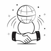 Flat Border frame with globe and handshake for Expansion concept as A border frame featuring a globe and a handshake representing business expansion The design includes ample copy Cleans vector
