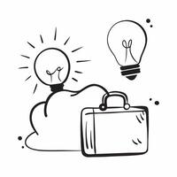 Flat Briefcase and light bulb border frame with Innovative Solutions text and copy space concept as A sleek border frame featuring a briefcase and light bulb in opposite corners wi Cleans vector