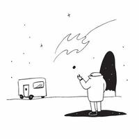Flat Camper Watching Glossy Aurora Borealis concept as A camper standing in awe as they watch the glossy Aurora Borealis illuminate the night sky The scene is magical and surreal Cleans Set 3 vector