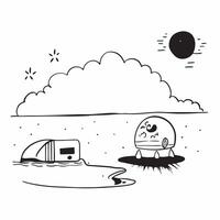 Flat Camper Sitting by Glossy Riverbank at Dawn concept as A camper sitting by a glossy riverbank watching the dawn break over the water with light reflecting off the surface The Cleans Set 3 vector