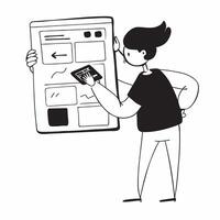 Flat Candid shot of a UX designer creating user friendly interfaces concept as A candid photo of a UX designer creating user friendly interfaces on a digital tablet in a modern wor Cleans vector