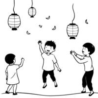 Flat Children Playing with Lanterns in the Backyard concept as A candid capture of children playing with glowing lanterns in the backyard during the Mid Autumn Festival with sponta Cleans vector