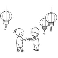 Flat Children Making Lanterns at a Mid Autumn Festival Workshop concept as A candid shot of children making lanterns at a workshop during the Mid Autumn Festival with focused expre Cleans Set 2 vector