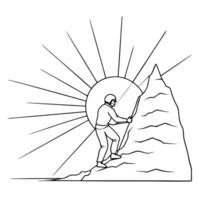 Flat Climber on Glossy Rock Face at Sunrise concept as A climber scaling a glossy rock face at sunrise with the early morning light reflecting off the surface The scene highlights Cleans Set 2 vector