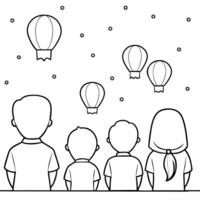 Flat Children Watching Lanterns in the Sky concept as A candid capture of children watching glowing lanterns float into the night sky during the Mid Autumn Festival with wide eyed Cleans Set 2 vector