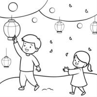 Flat Children Playing with Lanterns in the Backyard concept as A candid capture of children playing with glowing lanterns in the backyard during the Mid Autumn Festival with sponta Cleans Set 2 vector