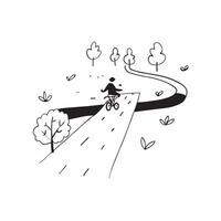 Flat Cyclist on a Glossy Road through Autumn Forest concept as A cyclist riding through a glossy road surrounded by vibrant autumn foliage with golden leaves reflecting light The Cleans Set 3 vector