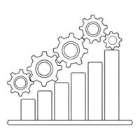 Flat Column chart with floating gears concept as A column chart with gears floating around it isolated on a white background This setup represents the integration of operational p Cleans Set 2 vector