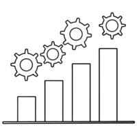 Flat Column chart with floating gears concept as A column chart with gears floating around it isolated on a white background This setup represents the integration of operational p Cleans vector