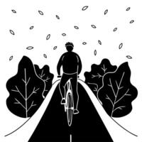 Flat Cyclist on a Glossy Road through Autumn Forest concept as A cyclist riding through a glossy road surrounded by vibrant autumn foliage with golden leaves reflecting light The Cleans vector