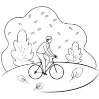 Flat Cyclist on a Glossy Road through Autumn Forest concept as A cyclist riding through a glossy road surrounded by vibrant autumn foliage with golden leaves reflecting light The Cleans Set 2 vector