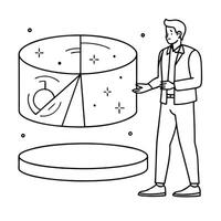 Flat Data scientist analyzing a holographic pie chart concept as A data scientist stands before a large holographic pie chart with glossy reflections illuminating their face The b Cleans vector