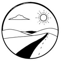 Flat Desert Sand Dunes and Sun Border Frame with Copy Space concept as A border frame featuring desert sand dunes and the sun at opposite ends with ample copy space in the middle Cleans vector