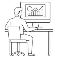 Flat Data visualization specialist creating glossy infographics concept as A data visualization specialist is seated at a desk creating glossy infographics on a large monitor The Cleans vector