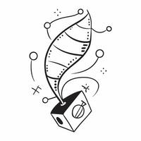 Flat Digital DNA helix with data points on an isolated white background concept as A digital representation of a DNA helix intertwined with data points isolated on a white backgrou Cleans vector