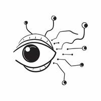 Flat Digital AI eye with neural connections on an isolated white background concept as A digital representation of an AI eye with neural connections radiating outward isolated on a Cleans vector