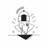 Flat Digital human face with glowing holographic overlay concept as A glowing abstract digital art portrayal of a human face with a holographic overlay of data and symbols The fac Cleans vector
