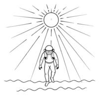 Flat Diver in Glossy Ocean Depths with Sun Rays concept as A diver exploring the glossy depths of the ocean with sun rays filtering through the water creating a mystical atmosphere Cleans Set 2 vector