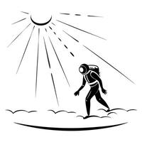Flat Diver in Glossy Ocean Depths with Sun Rays concept as A diver exploring the glossy depths of the ocean with sun rays filtering through the water creating a mystical atmosphere Cleans vector