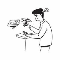 Flat Engineer candidly assembling a drone prototype concept as A candid image of an engineer assembling a drone prototype in a tech lab The shot captures the technical expertise a Cleans vector