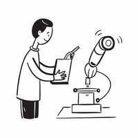 Flat Engineer candidly working on a robotic arm in a lab concept as A candid image of an engineer intensely focused on programming and adjusting a robotic arm in a tech lab The ph Cleans vector