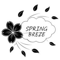 Flat Falling Cherry Blossom and Breeze Symbol with Spring Breeze Text concept as A cherry blossom petal and breeze symbol floating together with Spring Breeze text subtly included Cleans vector