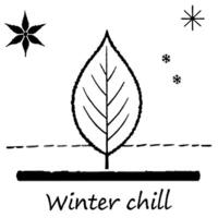 Flat Falling Leaf and Frost Crystal with Winter Chill Text concept as A falling leaf and frost crystal floating together with Winter Chill text subtly included at the bottom The e Cleans vector