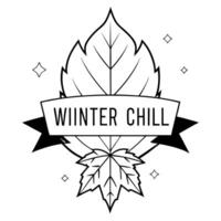 Flat Falling Leaf and Frost Crystal with Winter Chill Text concept as A falling leaf and frost crystal floating together with Winter Chill text subtly included at the bottom The e Cleans Set 2 vector