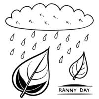 Flat Falling Raindrop and Leaf with Rainy Day Text concept as A raindrop and leaf floating together as if falling with Rainy Day text subtly included at the bottom The elements ar Cleans vector