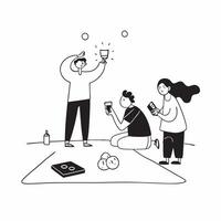 Flat Family enjoying a picnic in the park with fresh lemonade concept as A candid shot of a family enjoying a picnic in the park with children playing and adults sipping fresh lemo Cleans vector