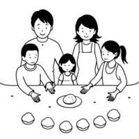 Flat Family Making Mooncakes Together concept as A candid shot of a family making mooncakes together in the kitchen with flour covered hands and joyful expressions The scene captu Cleans vector