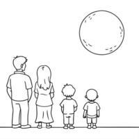 Flat Family Watching the Moon Together at Mid Autumn Festival concept as A candid capture of a family watching the full moon together during the Mid Autumn Festival with expression Cleans Set 2 vector
