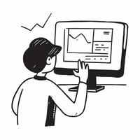 Flat Financial officer analyzing stock market trends on a computer screen concept as A candid image capturing a financial officer intensely analyzing stock market trends on a compu Cleans vector