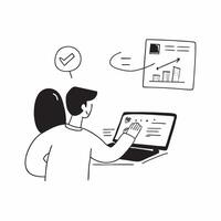 Flat Financial officer checking investment performance on a laptop while sitting in a modern office concept as A candid shot of a financial officer checking investment performance Cleans vector