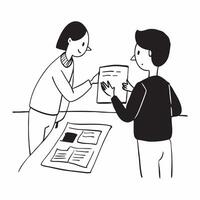Flat Financial officer discussing a report with a colleague at a casual meeting concept as A candid moment where a financial officer is discussing a report with a colleague in a ca Cleans vector