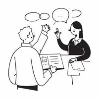 Flat Financial officer discussing investment options during a client meeting concept as A candid shot capturing a financial officer sitting across from a client discussing various Cleans vector