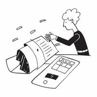 Flat Financial officer calculating taxes on a calculator with documents spread across the desk concept as A candid shot capturing a financial officer calculating taxes on a calcula Cleans vector