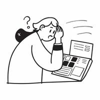 Flat Financial officer looking over financial reports with a concerned expression concept as A candid shot capturing a financial officer sitting at a desk looking over financial re Cleans vector