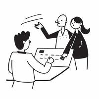 Flat Financial officer interacting with a team during a brainstorming session concept as A candid moment where a financial officer is interacting with a team during a brainstorming Cleans vector