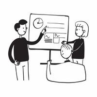 Flat Financial officer explaining financial data during a team briefing concept as A candid shot of a financial officer standing and explaining financial data to a team during a br Cleans vector