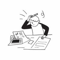 Flat Financial officer reviewing documents with a thoughtful expression concept as A candid shot capturing a financial officer sitting at a desk reviewing documents with a thoughtf Cleans vector