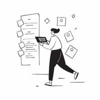 Flat Financial officer walking through an office corridor while checking emails on a smartphone concept as A candid shot of a financial officer walking through an office corridor w Cleans vector