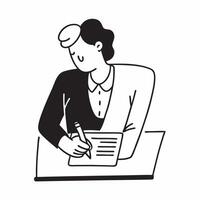 Flat Financial officer signing documents at a desk with a serious expression concept as A candid shot of a financial officer sitting at a desk signing important documents with a se Cleans vector