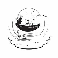 Flat Fisherman on a Glossy Lake during Golden Hour concept as A fisherman in a small boat on a glossy lake during golden hour with the sky reflecting on the water The scene is ser Cleans Set 3 vector