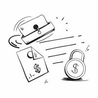 Flat Floating briefcase and dollar sign with the word Revenue concept as A design showing a briefcase and a dollar sign floating in mid air with the word Revenue prominently Cleans vector